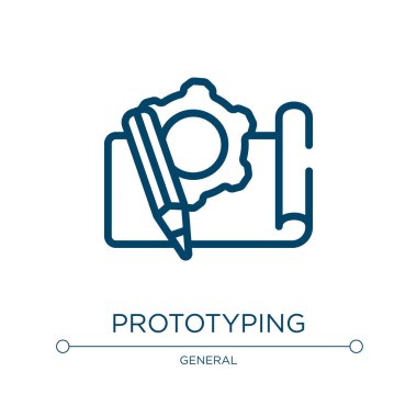 Simge prototipi. Genel koleksiyondan doğrusal vektör çizimi. Taslak prototip ikon vektörü. Web ve mobil uygulamalarda kullanmak için ince çizgi sembolü, logo, yazdırma ortamı.