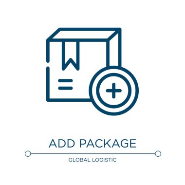Paket simgesi ekle. Teslimat koleksiyonundan doğrusal vektör çizimi. Taslak paket simgesi vektörü ekle. Web ve mobil uygulamalarda kullanmak için ince çizgi sembolü, logo, yazdırma ortamı.