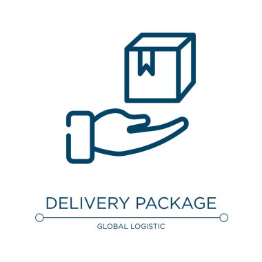 Teslimat paket simgesi. Lojistik dağıtım koleksiyonundan doğrusal vektör çizimi. Taslak dağıtım paketi ikon vektörü. Web ve mobil uygulamalarda kullanmak için ince çizgi sembolü, logo, yazdırma ortamı.