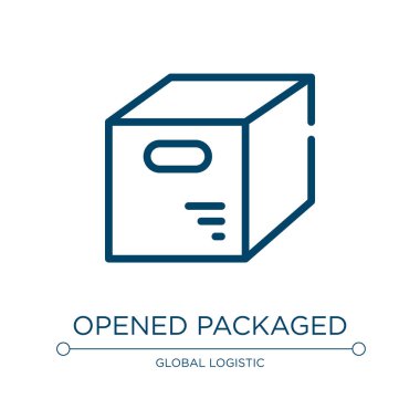 Açılmış paket simgesi. Lineal lojistik koleksiyonundan doğrusal vektör çizimi. Taslak, paketlenmiş simge vektörünü açtı. Web ve mobil uygulamalarda kullanmak için ince çizgi sembolü, logo, yazdırma ortamı.