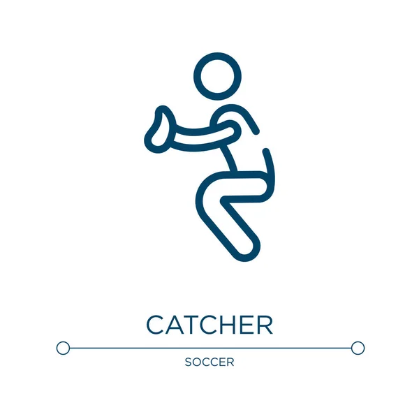 キャッチャーアイコン 野球コレクションの線形ベクトルイラスト アウトラインキャッチャーアイコンベクトル Webやモバイルアプリ 印刷メディアで使用するための細い線のシンボル — ストックベクタ