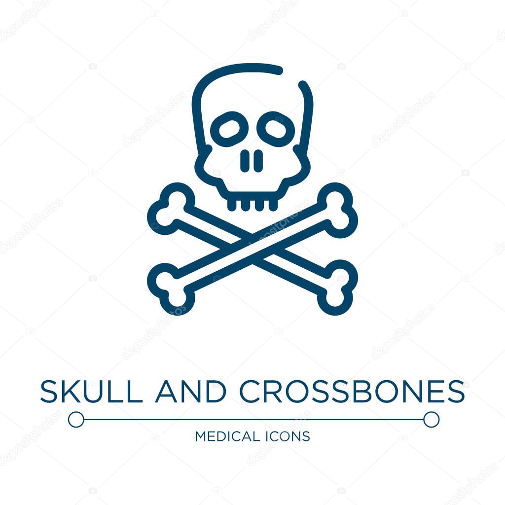 Skull and crossbones icon. Linear vector illustration from in the hospital collection. Outline skull and crossbones icon vector. Thin line symbol for use on web and mobile apps, logo, print media.