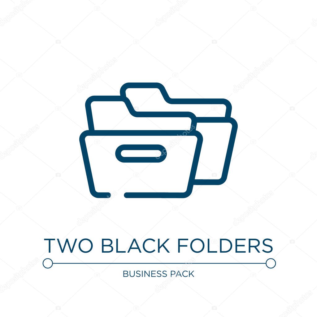 Two black folders icon. Linear vector illustration from business pack collection. Outline two black folders icon vector. Thin line symbol for use on web and mobile apps, logo, print media.