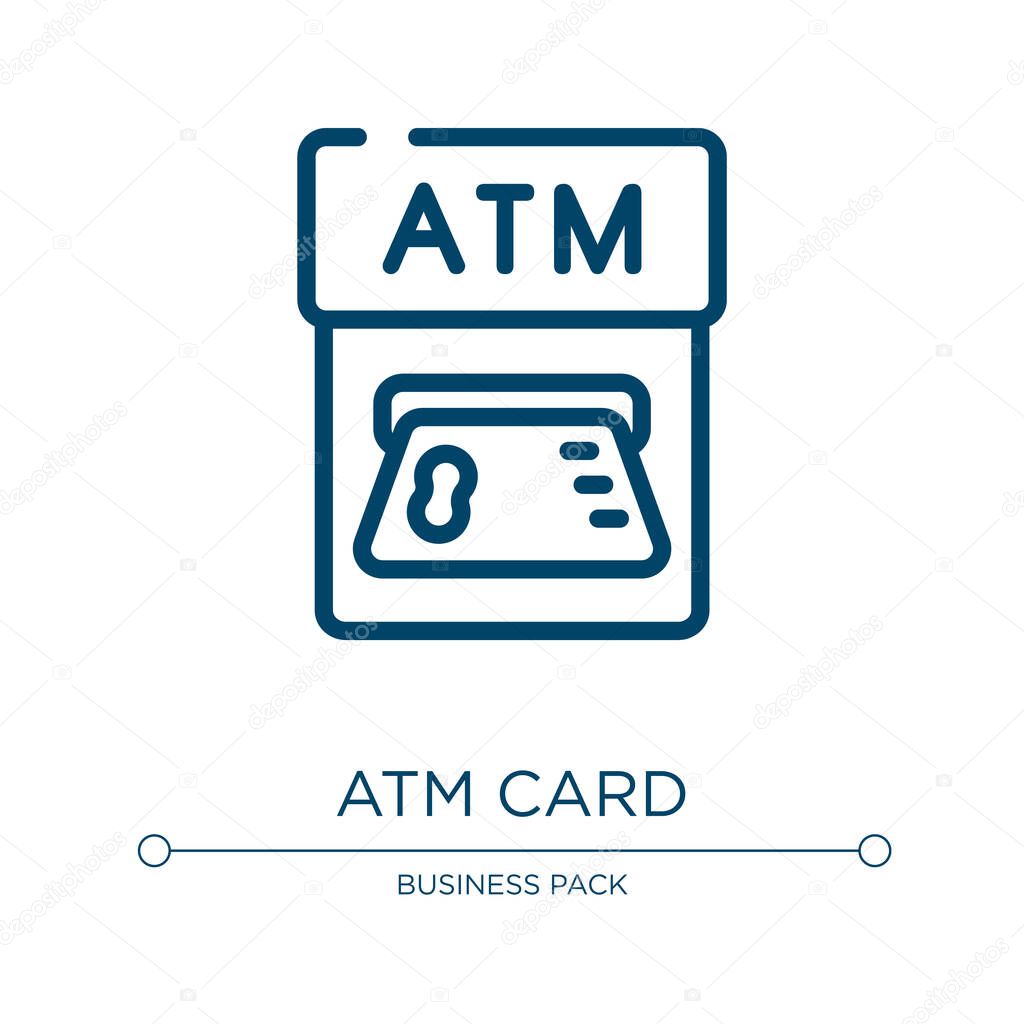 Atm card icon. Linear vector illustration from business and finance collection. Outline atm card icon vector. Thin line symbol for use on web and mobile apps, logo, print media.