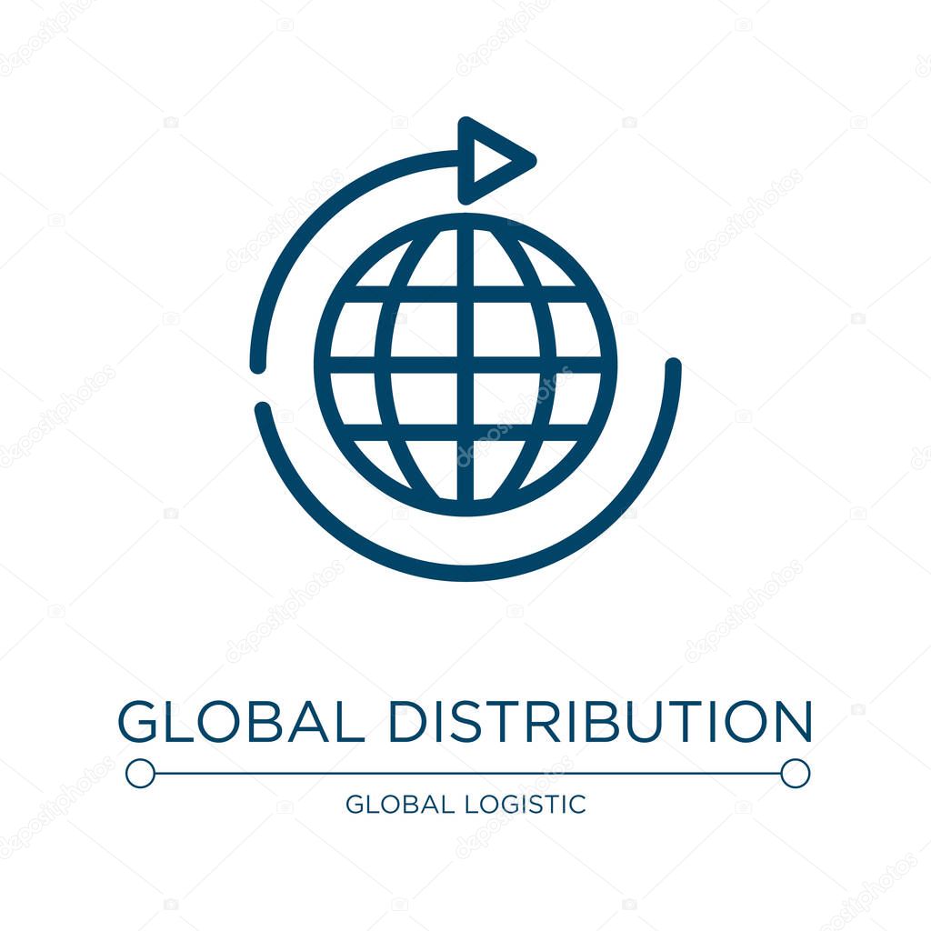 Global distribution icon. Linear vector illustration from global logistic collection. Outline global distribution icon vector. Thin line symbol for use on web and mobile apps, logo, print media.