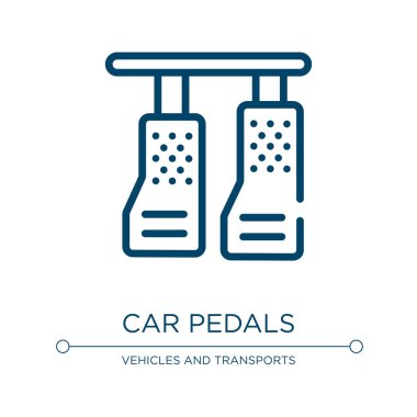 Araba pedalları ikonu. Sürücü okulu koleksiyonundan doğrusal vektör çizimi. Taslak araba pedalları ikon vektörü. Web ve mobil uygulamalarda kullanmak için ince çizgi sembolü, logo, yazdırma ortamı.