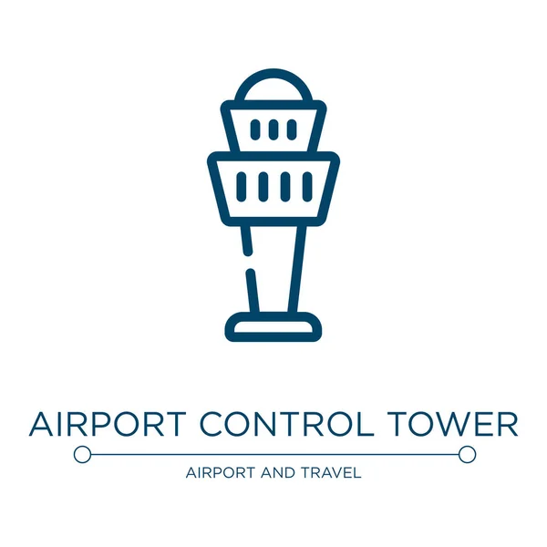 空港管制塔のアイコン 空港や旅行コレクションからの線形ベクトルイラスト 概要空港管理タワーアイコンベクトル Webやモバイルアプリで使用するための細い線のシンボル — ストックベクタ
