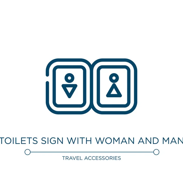 トイレは女性と男性のアイコンで署名します 空港や旅行コレクションからの線形ベクトルイラスト 概要女性と男性のアイコンベクトル付きトイレサイン Webやモバイルで使用するための細い線のシンボル — ストックベクタ