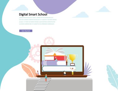 Çevrimiçi eğitim vektör illüstrasyonu kavramı, erkekler ve kadınlar internetten kitap okuyor, uzaktaki öğrenci öğrenimi iniş sayfası, şablon, ui, web, uygulama, ana sayfa, poster, afiş, broşür