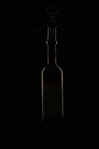 Şarap Cam Siyah Arka Plan Sayaç Işık Üzüm — Stok fotoğraf