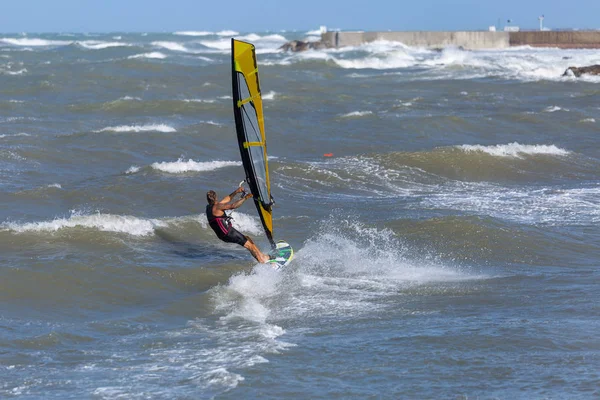 Sea Waves and Wind Surfing in the Summer in Windy Day.