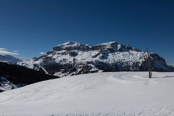 Piste Ski Ensoleillée Dans Les Alpes Dolomites Italiennes — Photo