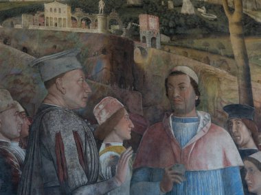 Tuval olarak kamera degli Sposi gelen ünlü İtalyan ressam Mantegna Ducal Sarayı Mantua içinde-İtalya.