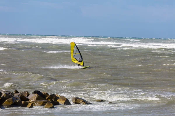Sea Waves and Wind Surfing in the Summer in Windy Day.