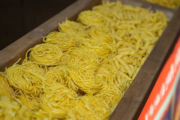 Pasta Variety in Wooden Box, Variety of Uncooked Pasta