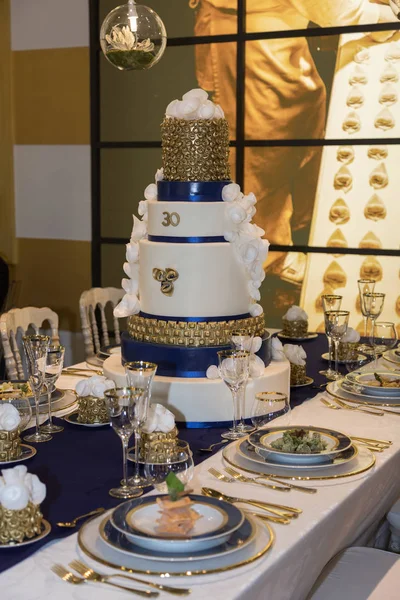 Banquete Gala Decorações Luxo Para Mesa Com Peça Central Suntuosa — Fotografia de Stock