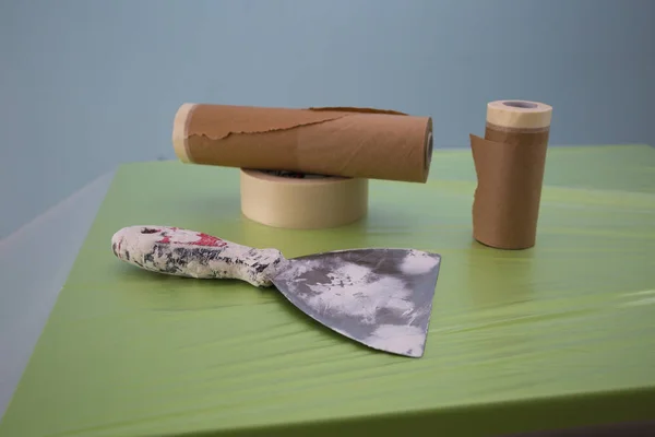 Flexible Spatula, Tapes and Tools for Furniture Protection for Painting — Stock Photo, Image