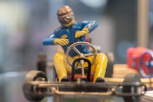 Vintage Plastic Toy of a Pilot with Helmet and Glasses Driving a Go-Kart — Stock Photo, Image