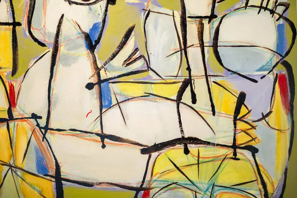Parma, Italia - Marzo 2019: Pintura sobre lienzo: Arte abstracto con matices amarillos, azules y blancos - Fondo — Foto de Stock