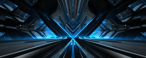 Futuristisch Ruimteschip Gebouw Met Stralend Blauw Licht — Stockfoto