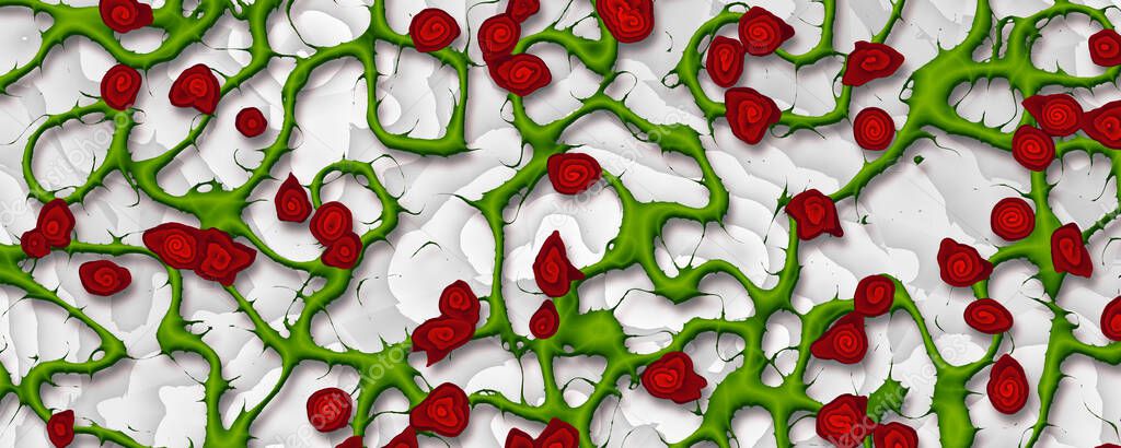 abstract wallpaper, vines with roses on white
