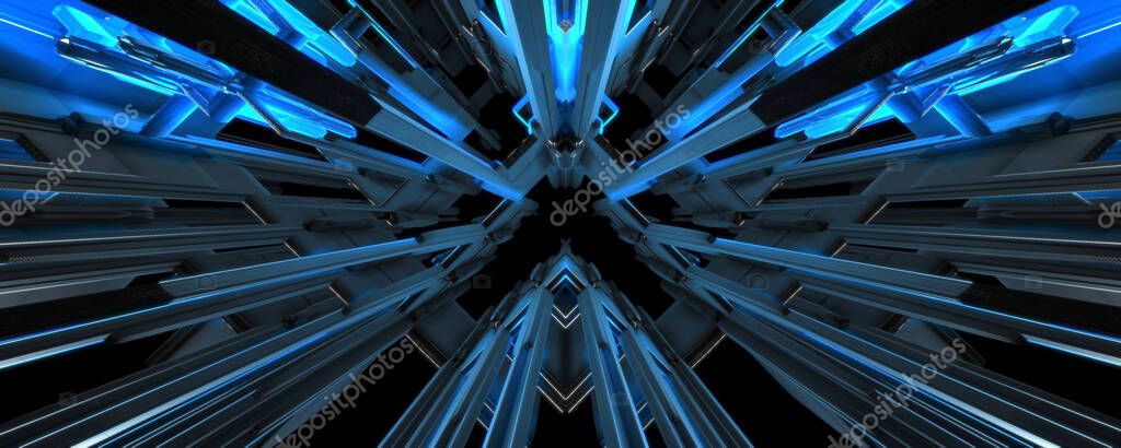 3d futuristic network background with blue light trails in the tunnel