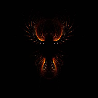 Siyah arka planı olan fraktal ateş kuşu.