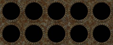 Paslı desen arka planına sahip 3D malzeme steampunk grunge metal delik paneli