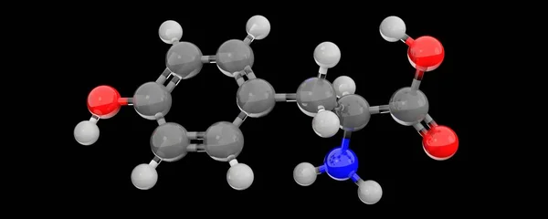 3D玻璃酪氨酸分子结构 — 图库照片