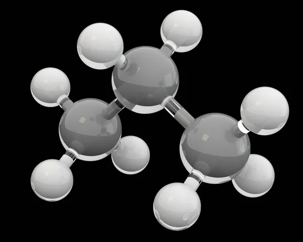 Estrutura Química Vidro Molécula Propano — Fotografia de Stock