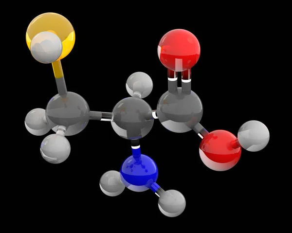 半胱氨酸分子玻璃球3D模型 — 图库照片