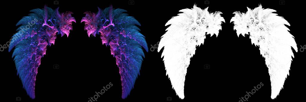 Abstract blue purple fairy wing with white clipping mask