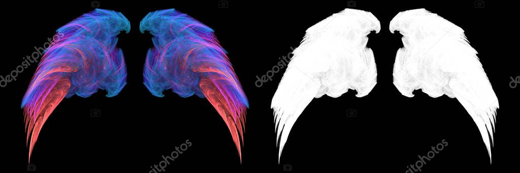 Abstract colorful fairy angel wing with white clipping mask
