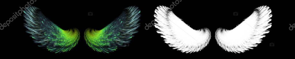 Lime green bird wings with white clipping mask