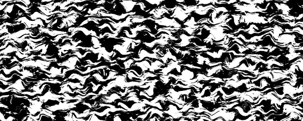 Horizontal abstract black and white brush strokes pattern background