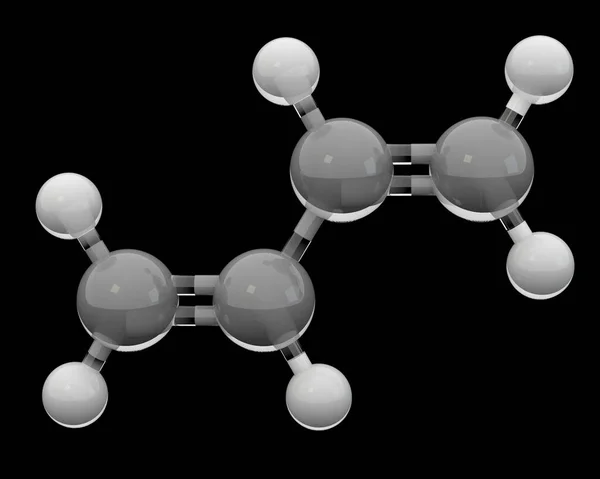 3D玻璃丁二烯分子结构分离的黑色 — 图库照片