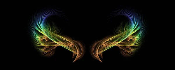 Gradient Abstract Fractal Wings Black Background — Stock Photo, Image