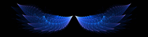 Vibrant blue angel wings on black background