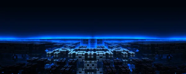 Abstracte Stad Nachts Met Blauwe Horizon Licht — Stockfoto