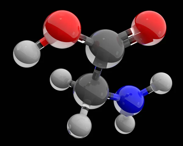 甘氨酸分子的3D化学结构 — 图库照片