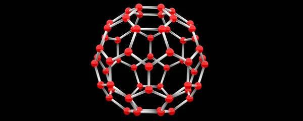 3D球状红玻璃分子富勒烯 — 图库照片