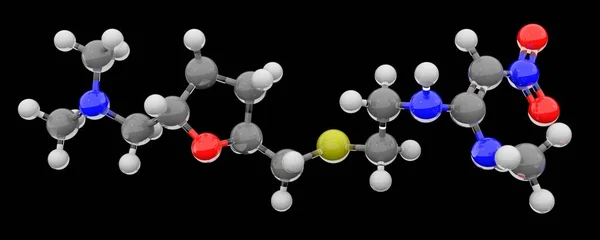 Zantac分子の3Dガラス化学構造 — ストック写真