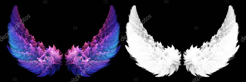 abstract vibrant blue angel wings with white clipping mask