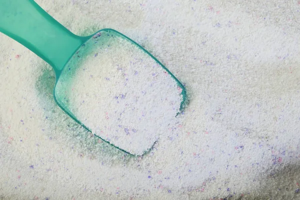 Proszek Mycia Detergentu Pralki Plastikową Miarką — Zdjęcie stockowe