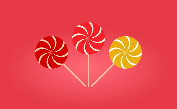 Lollipop Bonbons Drei Verschiedenen Farben Rot Rosa Und Gelb — Stockvektor
