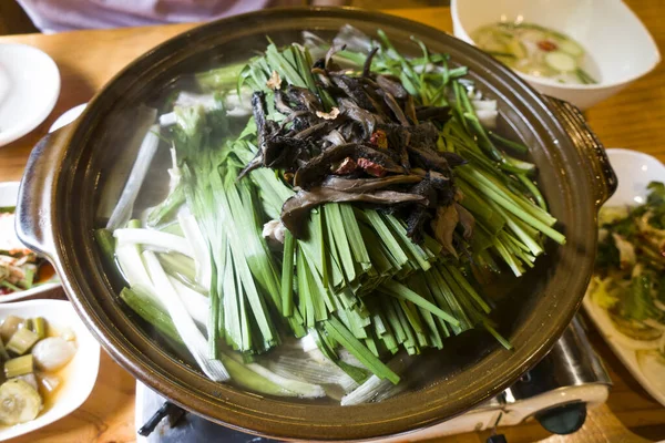 Korean Chicken Soup Mushrooms Chives — Stock Photo, Image