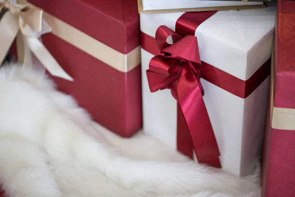 Holiday Gift Boxes Decorated Ribbon Isolated — Stock Photo, Image