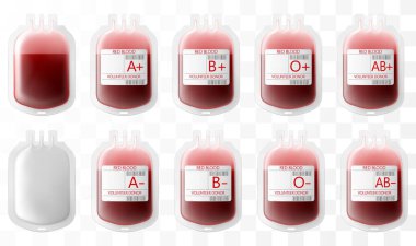 İçinde kan olan ilaç torbaları. Serum fizyolojik. Serum serumu sağlığın için vitamin mineralleri. Damlama torbasıyla damar içi terapi. Tıbbi konsept. Şeffaf arkaplan 3B vektöründe izole gerçekçilik.