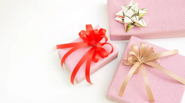 Three Pink Gift Box White Background — Stock Photo, Image