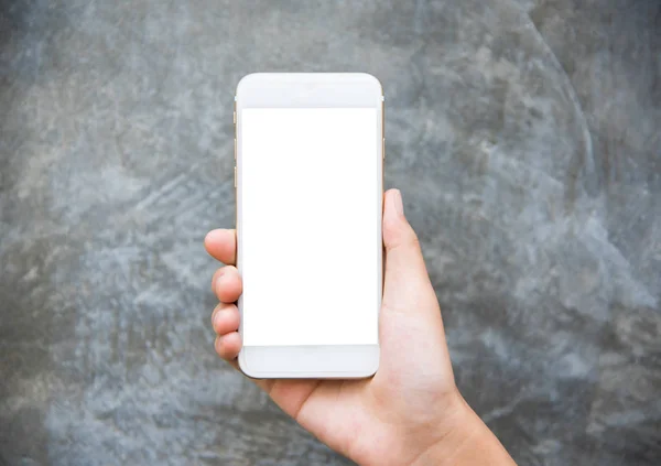 Mano Sosteniendo Teléfono Inteligente Aislado Fondo Ladrillo — Foto de Stock